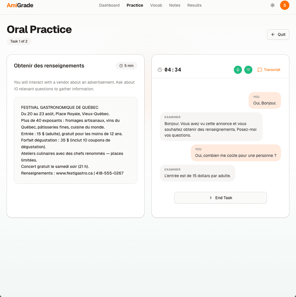 Tu peux aussi voir la transcription en direct pour mieux apprendre